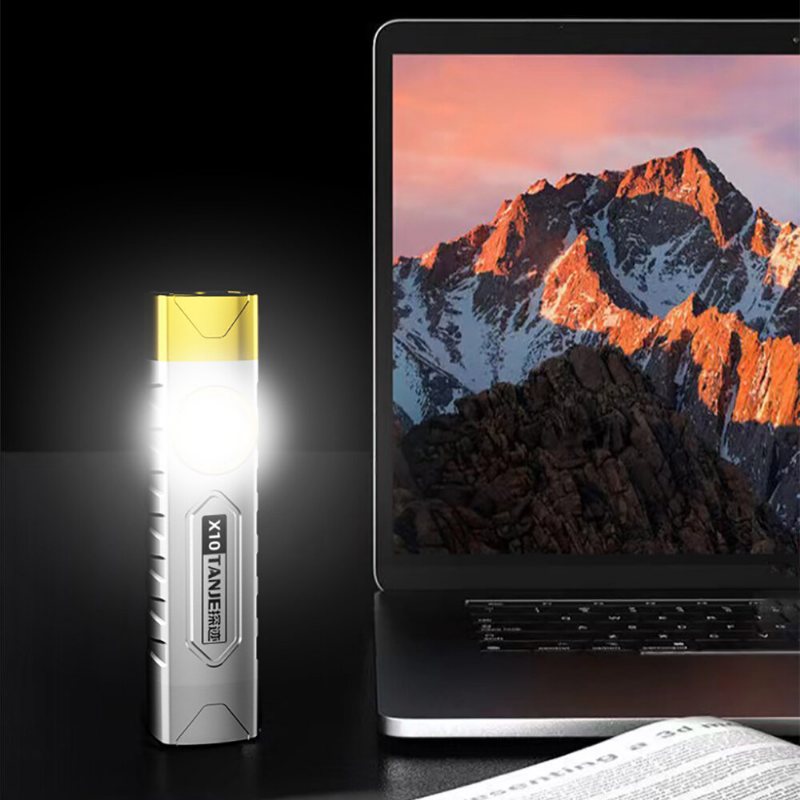 Tanje X10 T8 2000mah Usb Uppladdningsbar Led-ficklampa Med Starkt Cob-sidoljus Ipx6 Vattentät Bärbar Med Klämma