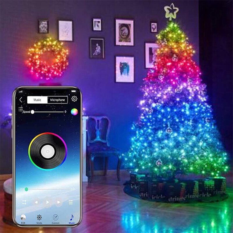 Usb Fairy Lights Led String Music Sync Bluetooth App Telefon Inomhus Utomhus Twinkle 32.8ft Hängande Gardin Strängljus Färgskiftande Starry