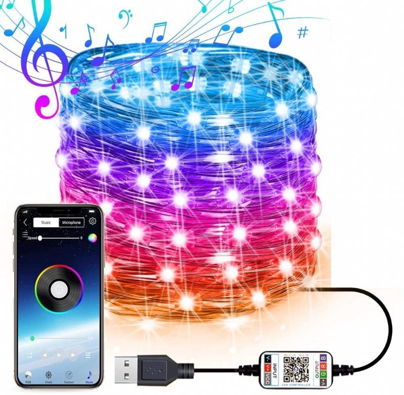 Usb Fairy Lights Led String Music Sync Bluetooth App Telefon Inomhus Utomhus Twinkle 32.8ft Hängande Gardin Strängljus Färgskiftande Starry