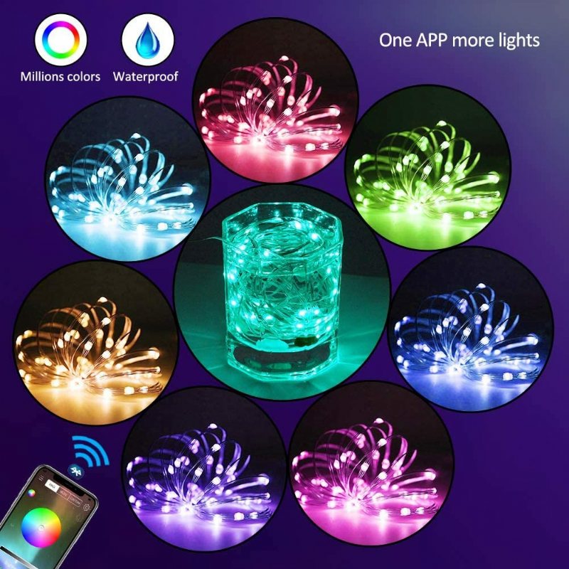 Usb Fairy Lights Led String Music Sync Bluetooth App Telefon Inomhus Utomhus Twinkle 32.8ft Hängande Gardin Strängljus Färgskiftande Starry