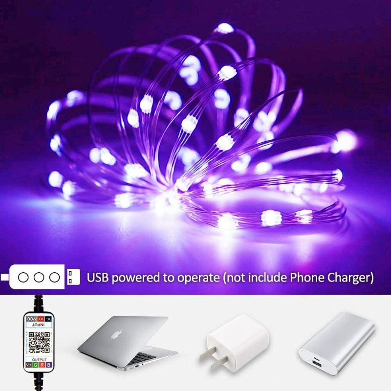 Usb Fairy Lights Led String Music Sync Bluetooth App Telefon Inomhus Utomhus Twinkle 32.8ft Hängande Gardin Strängljus Färgskiftande Starry