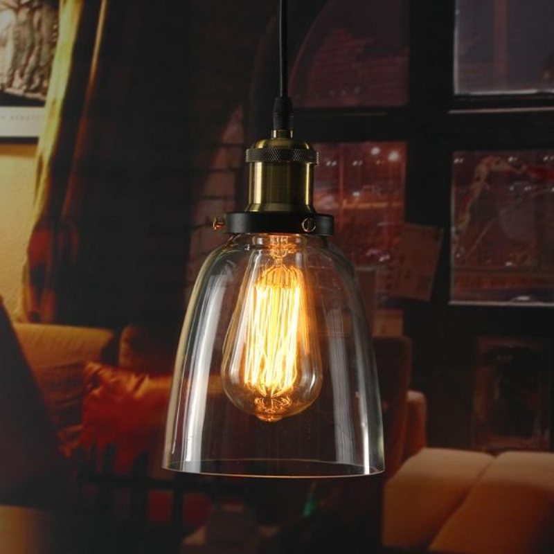 Vintage Industriell Retro Loft Glass E27 Taklampa Skärm