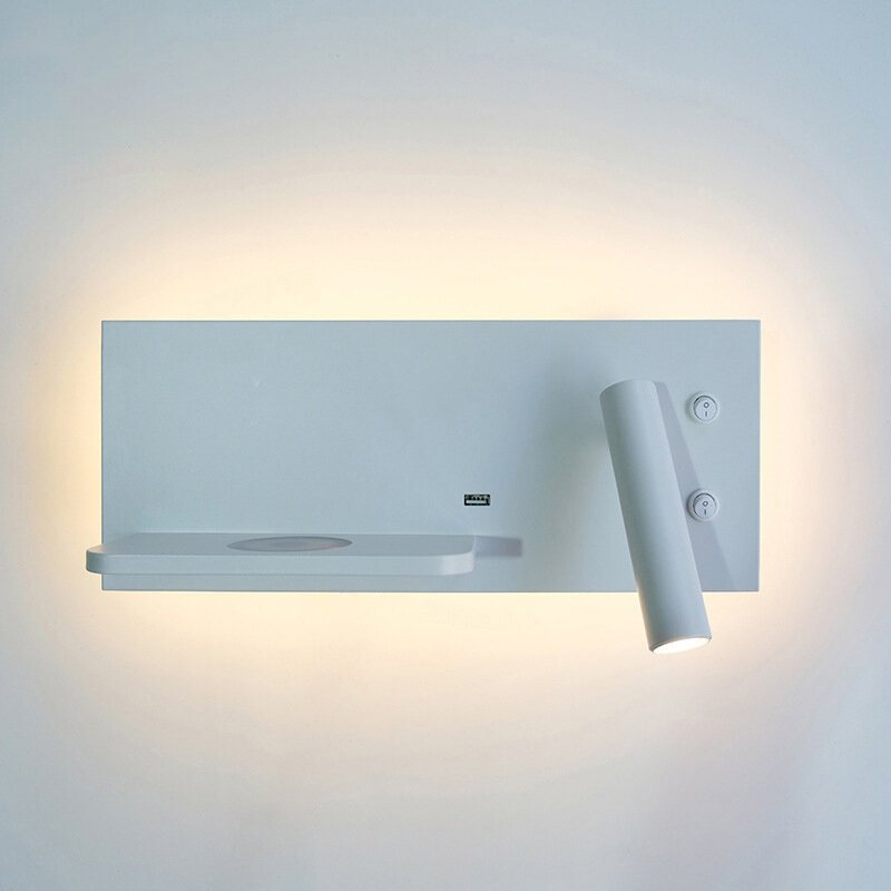 Zerouno Vägglampa Sovrumslampa Led Telefon Trådlös Laddare Hylla Sänggavel Läs Modern Loftrum Usb Armatur Träsäng