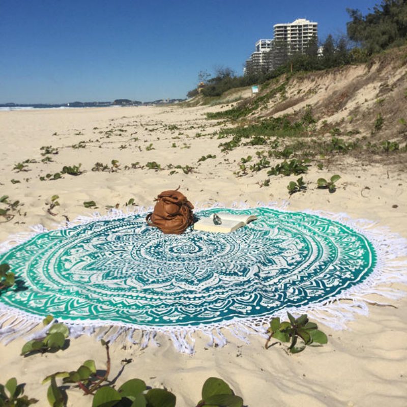 150 cm Europeisk Stil Tunn Polyesterfiber Strand Yogahandduk Rund Lakan Gobeläng Bordsduk