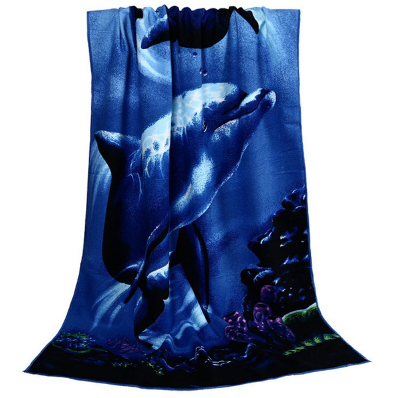 70x150cm Blue Dolphin Penguin Print Absorberande Mikrofiber Strandhanddukar Snabbtorkande Badhandduk