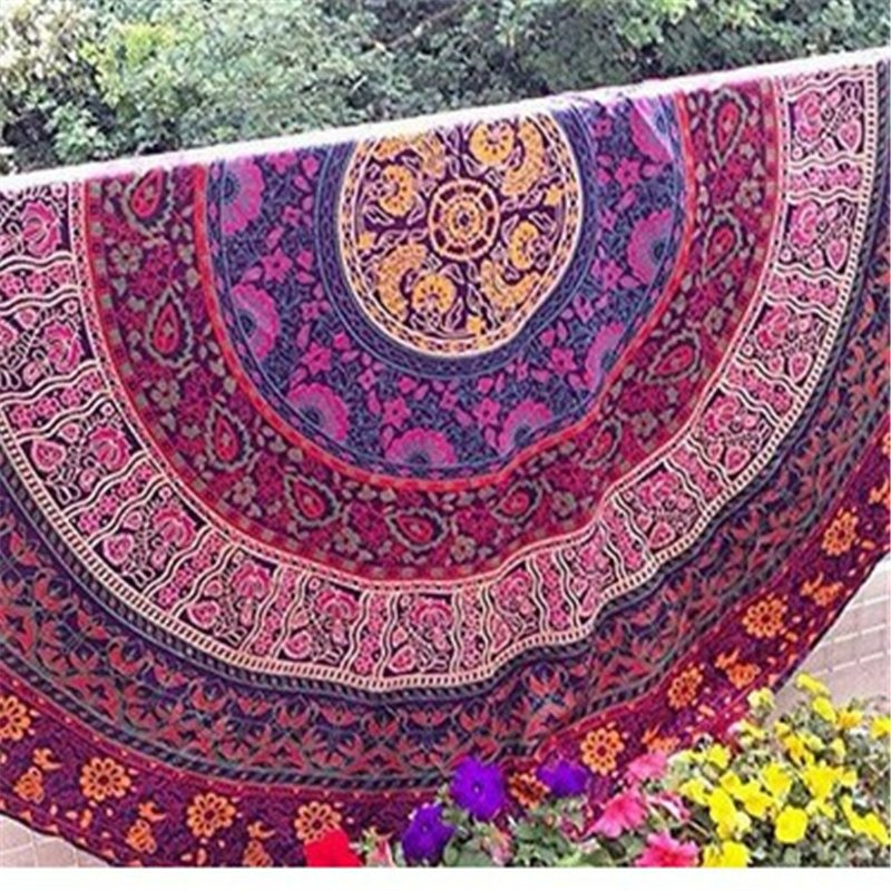 Honana Wx-16 150 cm Bohemian Tunn Chiffong Strandhandduksmatta Mandala Rund Sidenscarf Lakan Gobeläng