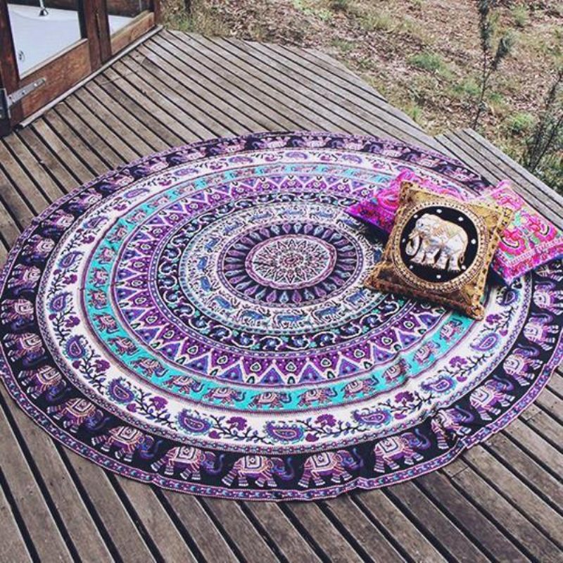 Honana Wx-16 150 cm Bohemian Tunn Chiffong Strandhandduksmatta Mandala Rund Sidenscarf Lakan Gobeläng