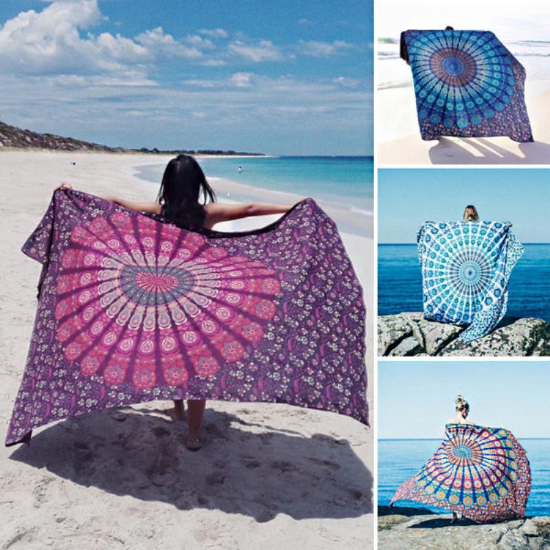 Honana Wx-17 150x210cm Bohemisk Stil Polyesterfiber Strandhanddukssjal Mandala Rektangel Lakan Gobeläng