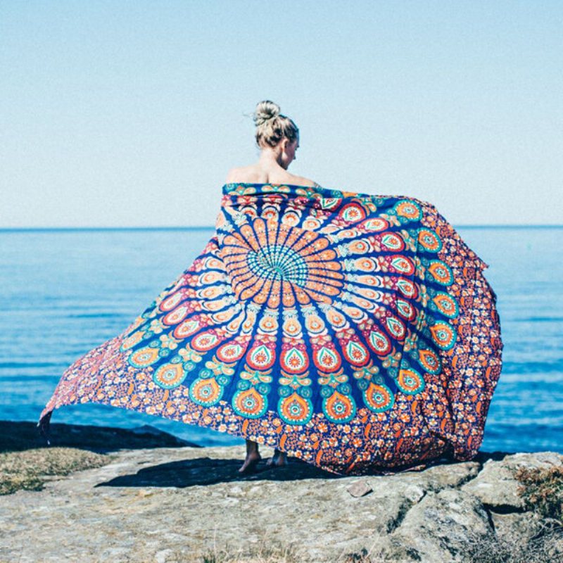 Honana Wx-17 150x210cm Bohemisk Stil Polyesterfiber Strandhanddukssjal Mandala Rektangel Lakan Gobeläng