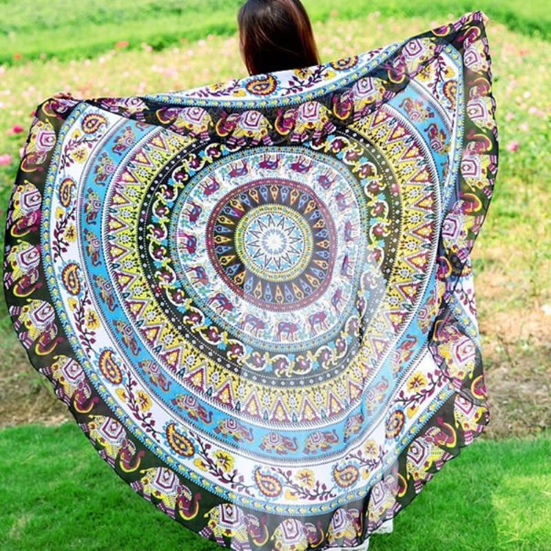 Honana Wx-92 150 cm Bohemian Tunn Chiffong Strandhandduk Mandala Rund Sidenscarf Lakan Tapetmatta