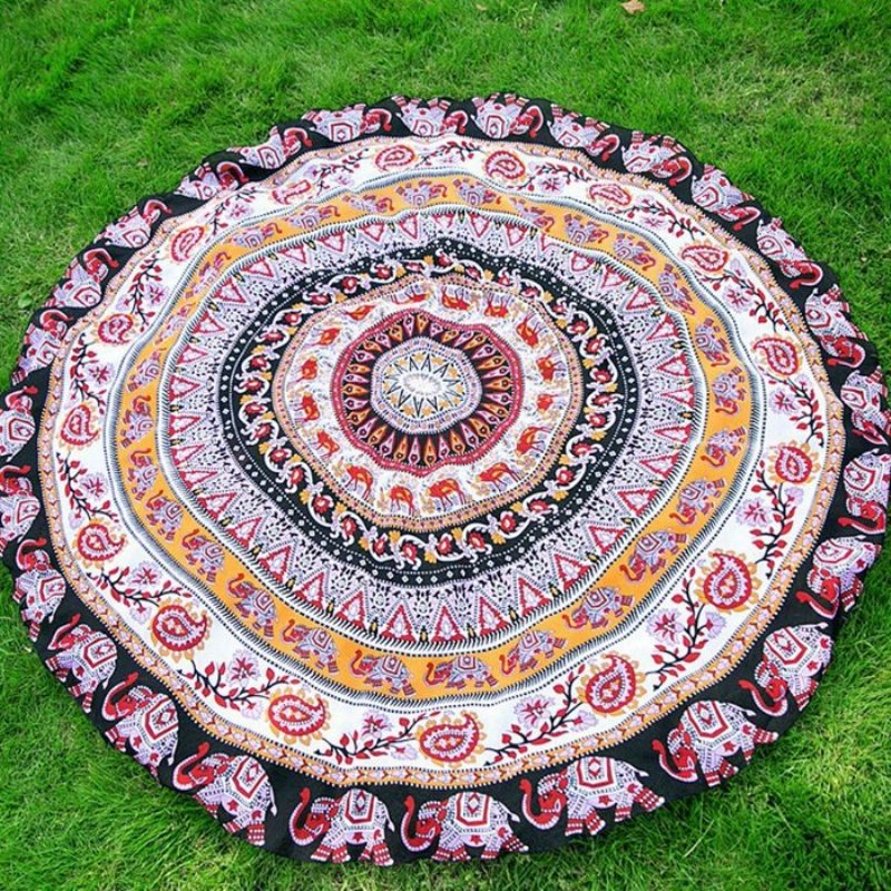 Honana Wx-92 150 cm Bohemian Tunn Chiffong Strandhandduk Mandala Rund Sidenscarf Lakan Tapetmatta