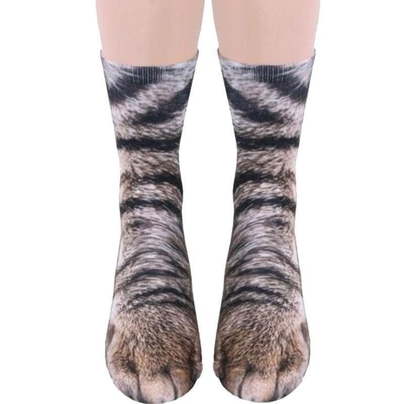 Kreativt 3d-utskrift Vuxen Djur Tassstrumpor Unisex Crew Cat Long Tube Stocks Elastisk Andningsstrumpa Hund Tiger Zebra Pig Cat Paw