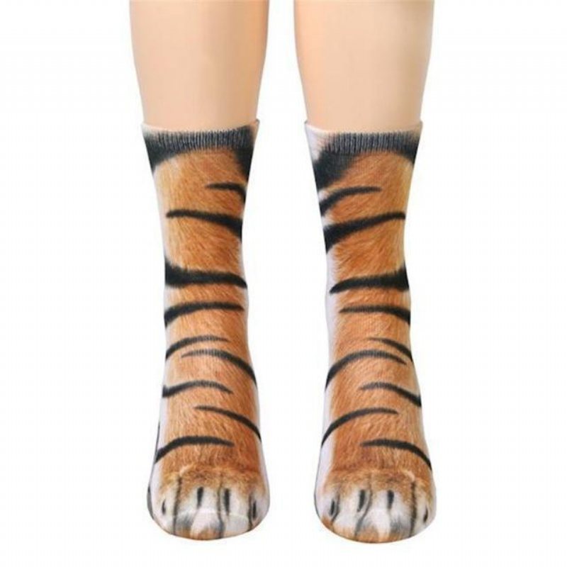 Kreativt 3d-utskrift Vuxen Djur Tassstrumpor Unisex Crew Cat Long Tube Stocks Elastisk Andningsstrumpa Hund Tiger Zebra Pig Cat Paw