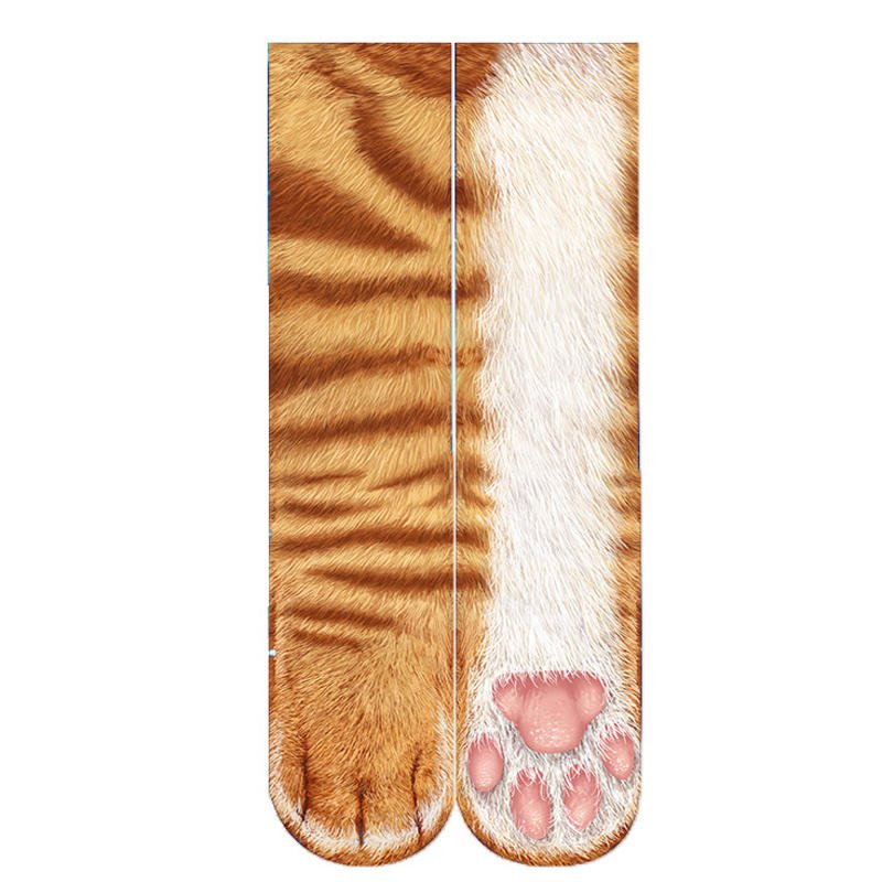 Kreativt 3d-utskrift Vuxen Djur Tassstrumpor Unisex Crew Cat Long Tube Stocks Elastisk Andningsstrumpa Hund Tiger Zebra Pig Cat Paw