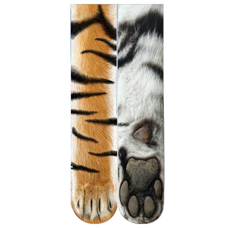 Kreativt 3d-utskrift Vuxen Djur Tassstrumpor Unisex Crew Cat Long Tube Stocks Elastisk Andningsstrumpa Hund Tiger Zebra Pig Cat Paw