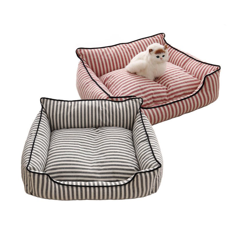 2 Färger Stripe Pattern Pet Bäddsoffa Mat Hund Katt Soffa Kennel Pet Bed