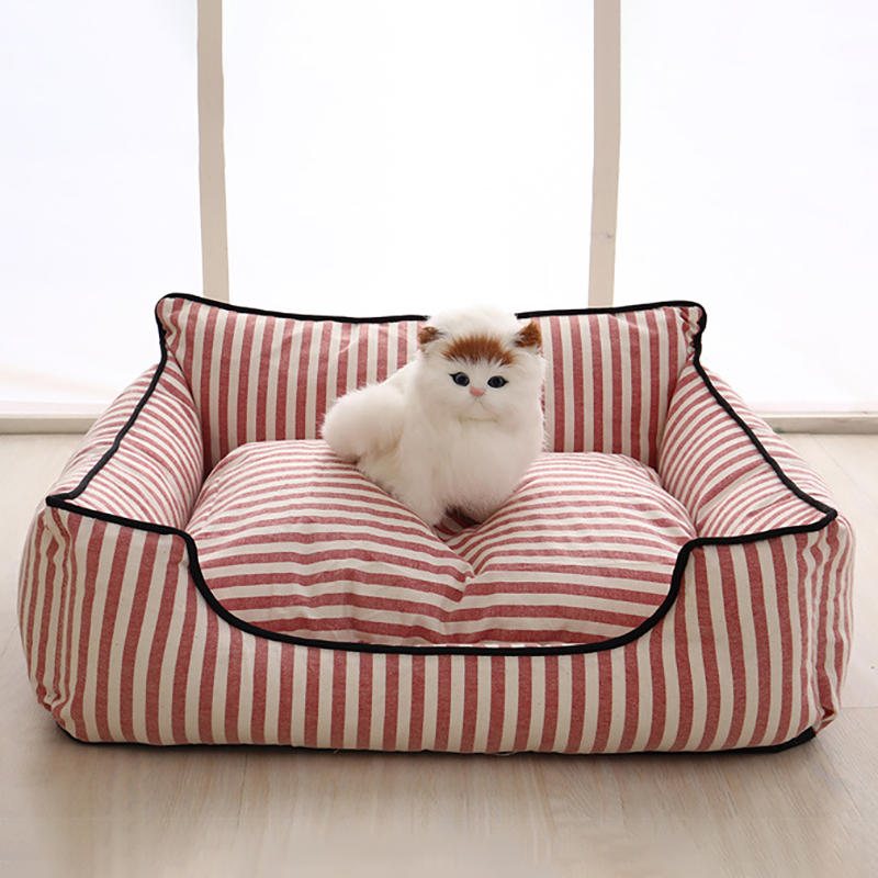 2 Färger Stripe Pattern Pet Bäddsoffa Mat Hund Katt Soffa Kennel Pet Bed