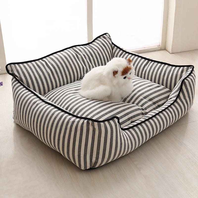 2 Färger Stripe Pattern Pet Bäddsoffa Mat Hund Katt Soffa Kennel Pet Bed