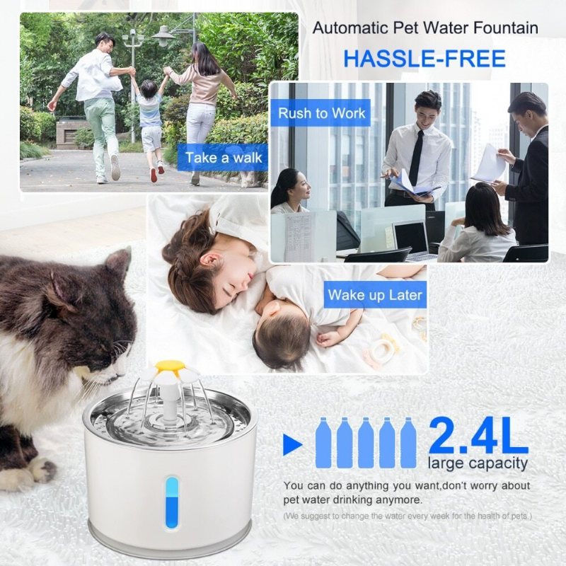 2.4l Automatisk Led Electric Cat Fountain Pet Water Dispenser