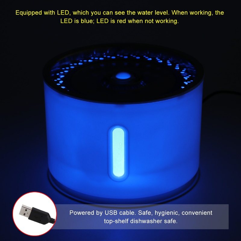 2.4l Automatisk Led Electric Cat Fountain Pet Water Dispenser