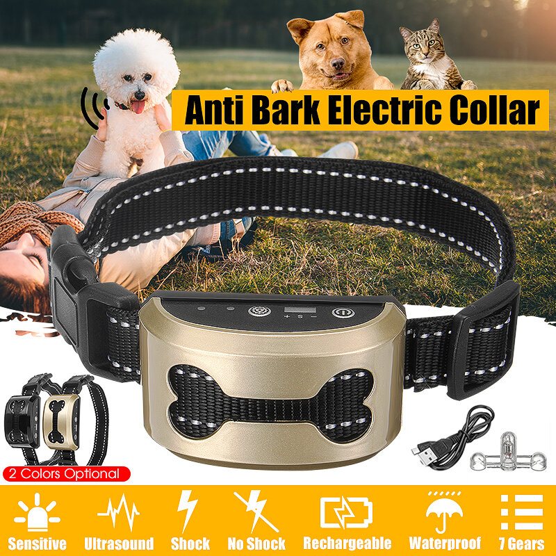 Anti Bark Control Halsband 7 Gears Känslighet Vattentät Elektrisk Stöt Usb Laddning Djurtillbehör Hundhalsband Träning