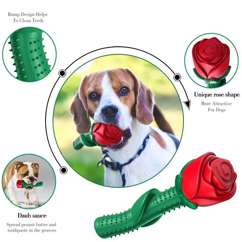 Dog Chew Toy Rose Shaped Stick Rengöring Tandborste Toy