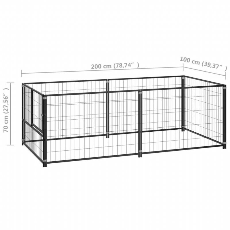 Eu Direct Vidaxl 150790 Hundkennel Utomhus Svart 200x100x70 cm Stålhusbur Hopfällbar Valp Katter Sömn Metall Lekhage Träningsträning Bedpan Djurtillbehör