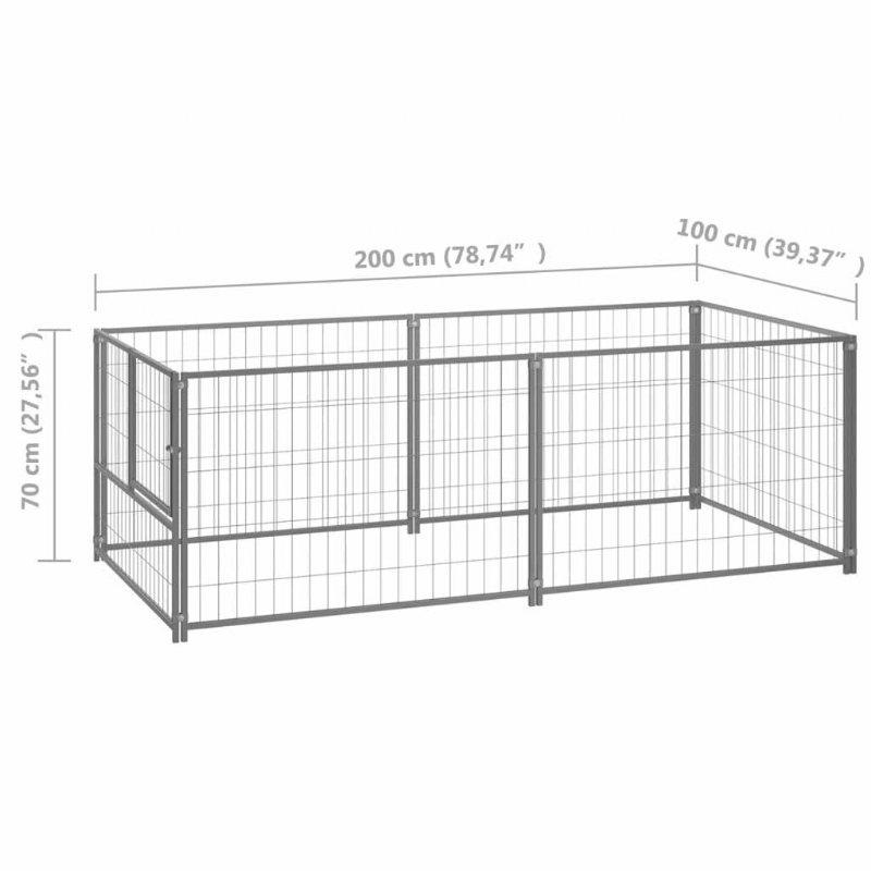 Eu Direct Vidaxl 150793 Utomhus Hundkennel Silver 200x100x70 cm Stålhusbur Hopfällbar Valp Katter Sömn Metall Lekhage Motionsträning Bedpan Djurtillbehör