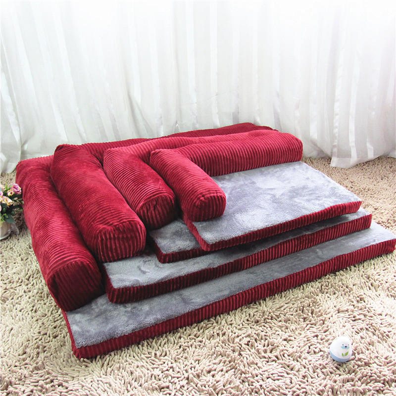 Lyx Corduroy Bolster Pet Dog Bäddsoffa Puppy Fleece Sängmatta För Stor Hund Pet Bed