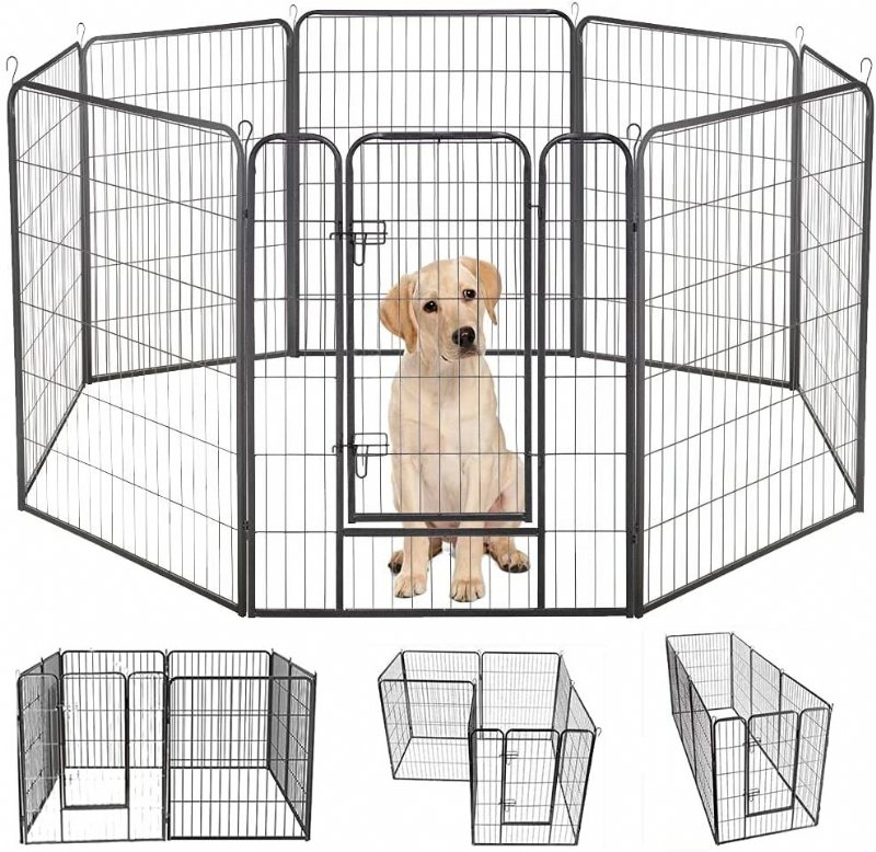 Pawgiant Dog Pen 8 Paneler 40" Höjd Rv Hund Stängsel Utomhus Lekhagar Träningspenna För Hundar Metallskydd Design Stavar Vikbar Barriär Med Dörr