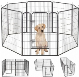 Pawgiant Dog Pen 8 Paneler 40" Höjd Rv Hund Stängsel Utomhus Lekhagar Träningspenna För Hundar Metallskydd Design Stavar Vikbar Barriär Med Dörr