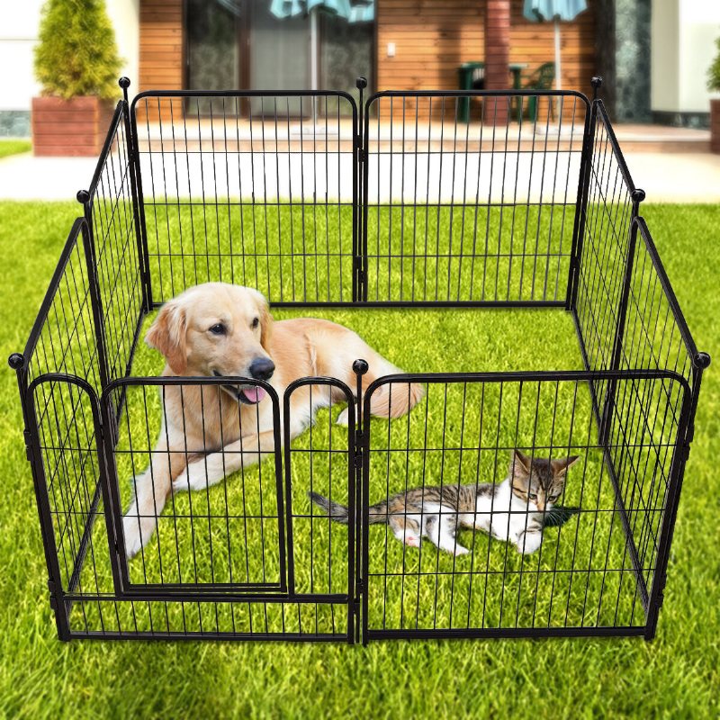 Pawgiant Dog Pen 8 Paneler 40" Höjd Rv Hund Stängsel Utomhus Lekhagar Träningspenna För Hundar Metallskydd Design Stavar Vikbar Barriär Med Dörr