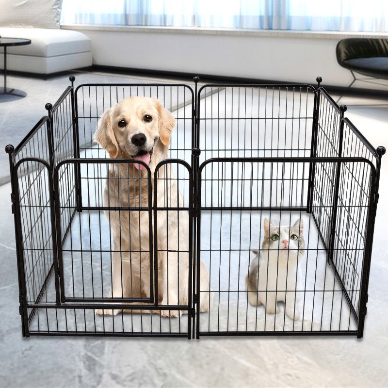 Pawgiant Dog Pen 8 Paneler 40" Höjd Rv Hund Stängsel Utomhus Lekhagar Träningspenna För Hundar Metallskydd Design Stavar Vikbar Barriär Med Dörr