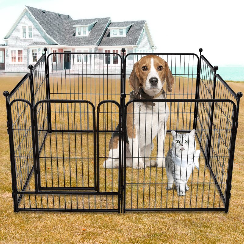 Pawgiant Dog Pen 8 Paneler 40" Höjd Rv Hund Stängsel Utomhus Lekhagar Träningspenna För Hundar Metallskydd Design Stavar Vikbar Barriär Med Dörr