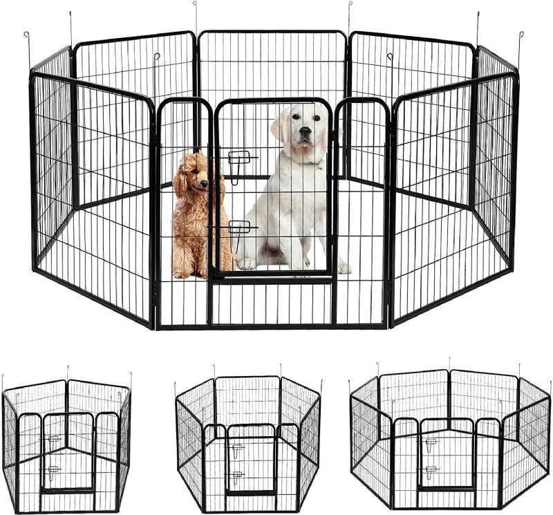 Pawgiant Dog Pen 8 Paneler 40" Höjd Rv Hund Stängsel Utomhus Lekhagar Träningspenna För Hundar Metallskydd Design Stavar Vikbar Barriär Med Dörr