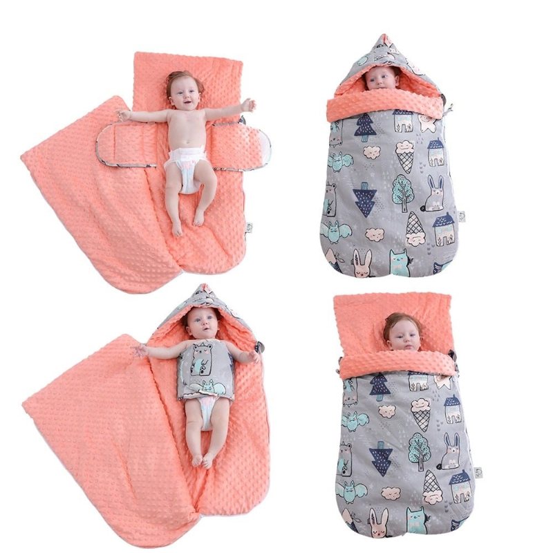 Baby Infant Swaddle Wrap Varm Filt Mjuk Hooded Sovsäck