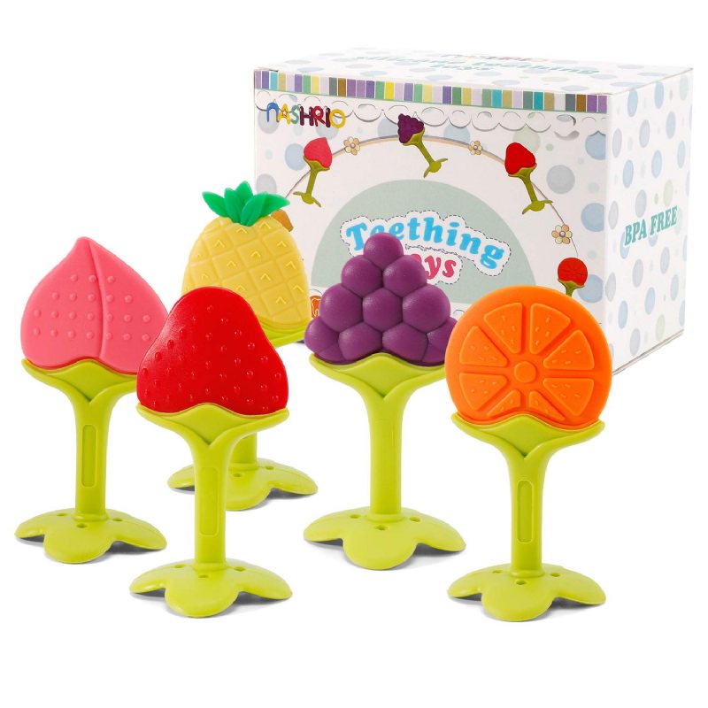 Baby Teething 5-pack Bitringar Frukt- Och Grönsakssilikon Bpa-fri