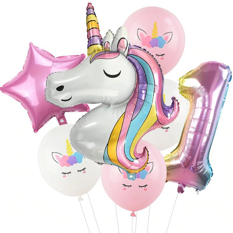 Rainbow Unicorn Baby Shower Ballonger Festdekorationer 7st