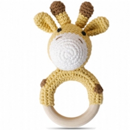 Stickad Baby Rattle Teether Toy Safe Trä Med Bell Inuti