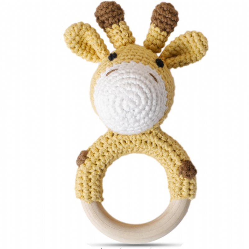 Stickad Baby Rattle Teether Toy Safe Trä Med Bell Inuti