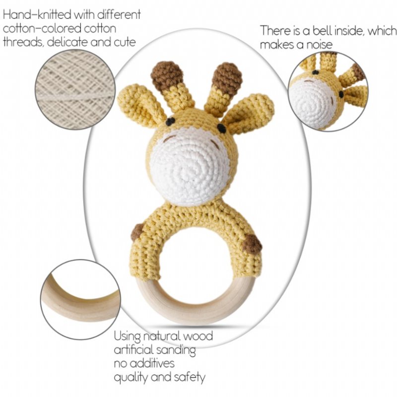 Stickad Baby Rattle Teether Toy Safe Trä Med Bell Inuti