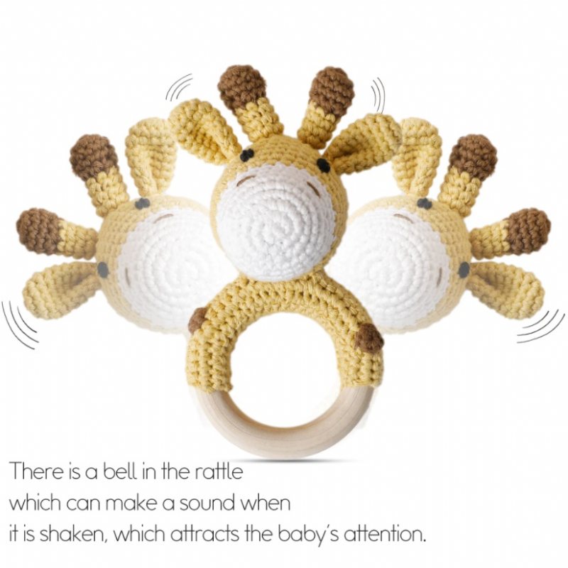 Stickad Baby Rattle Teether Toy Safe Trä Med Bell Inuti