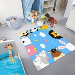 Blue Kids Rug Cartoon Animal Print Mattor Zoo World Barnmattor Och (blue Sky)