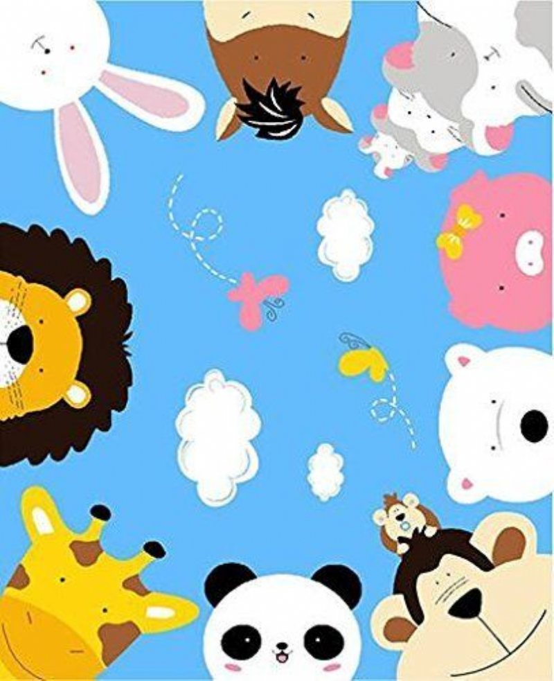 Blue Kids Rug Cartoon Animal Print Mattor Zoo World Barnmattor Och (blue Sky)