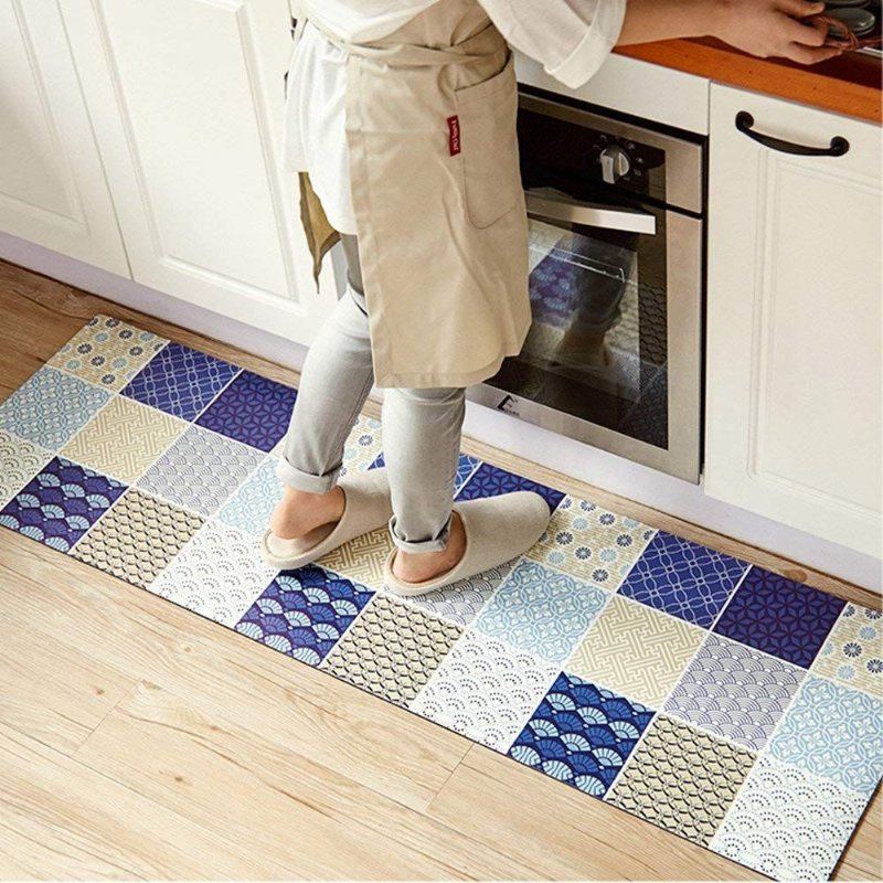 Classic Anti-fatigue Kitchen Comfort Chef Golvmatta Blå Pläd Fläckbeständig Yta Med 0.4 cm Tjock Gelkärna För Hälsa Och Välbefinnande