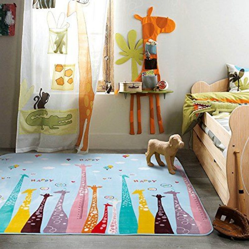 Färgglada Giraffe Cartoon Area Mattor Anti-halk Barn Sovrum Matta Tjocka Baby Crawling Mats Maskintvättbara