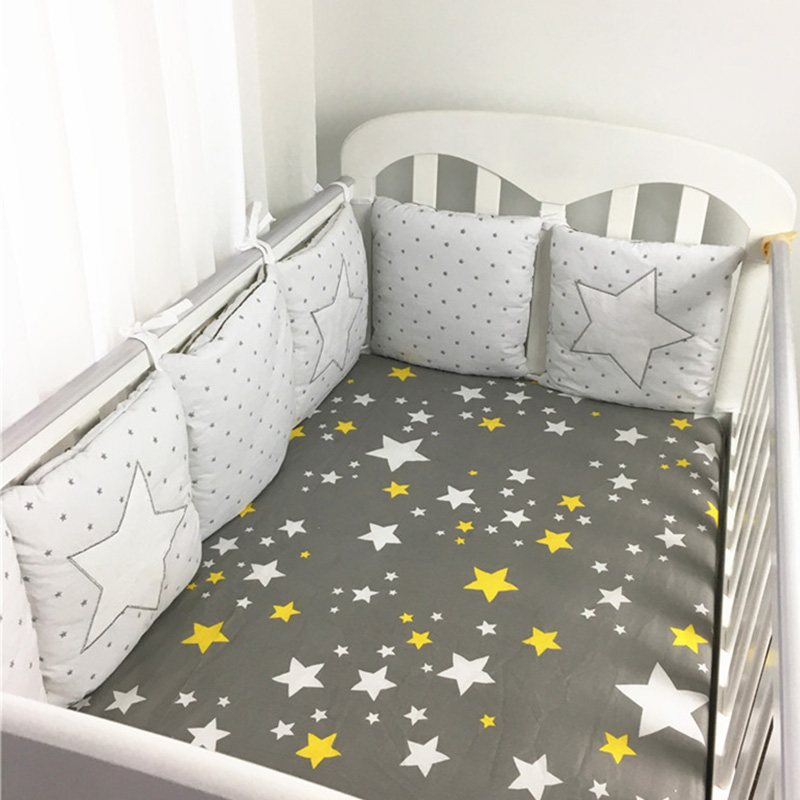 6 Paneler Baby Safe Crib Bumpers Star Animated