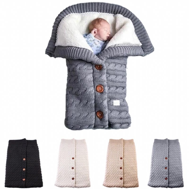 Stickad Baby Warm Swaddle Filt Sovsäck