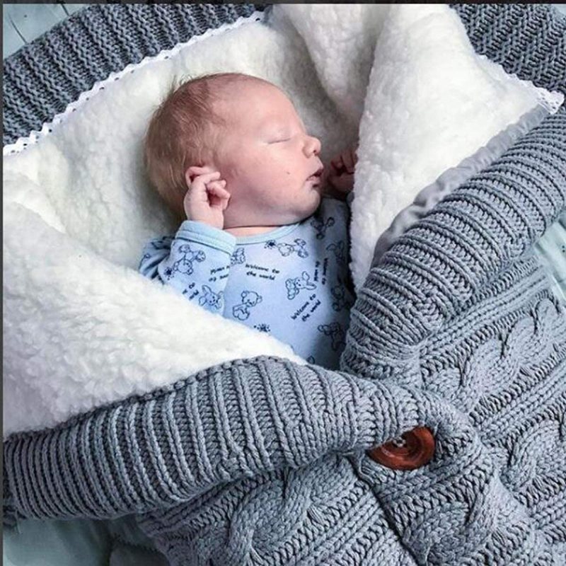 Stickad Baby Warm Swaddle Filt Sovsäck