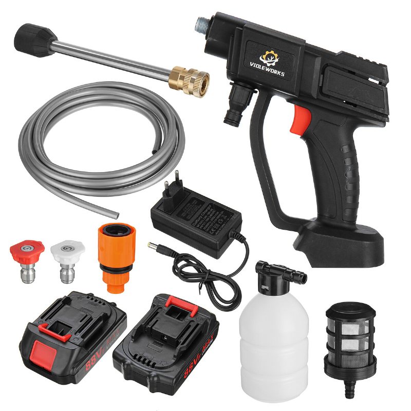 1000w 30 Bar Högtrycks Sladdlös Tvättmaskin Spray Water Cleaner +1/2 88v Batteri